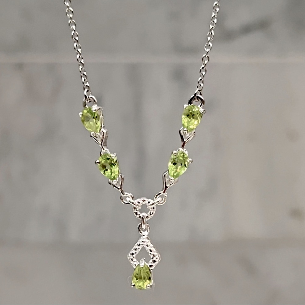 Peridot Y Drop Sterling Silver Necklace - Picture 6 of 11